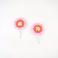 Hair Clip Set of 2 Pink Orange Studded Flowers Faux Leather Childrens Fashion