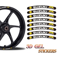 Fit For 14-19inch Tire 3D Gel SUZUKI Reflective Motorcycle Wheel Hub Decorative Stickers Motocross Waterproof Rim Personalized Modified Decals