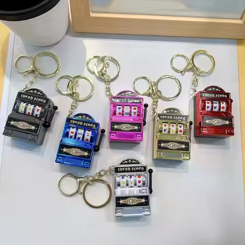 Mini Slot Machine Key Chains Plastic Funny Lucky Jackpot Keyrings Safety Multiple Colors Fruit Slot 