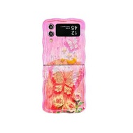 內地直送 - ins风小清新适用三星zflip65手机壳高级感zflip4折叠手机套zflip3防摔保护套女三星上下折叠蓝光油画粉紫蝴蝶-粉蝴蝶 三星Galaxy Z Flip3