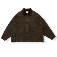 Trail Echo  เสื้อแจ็คเก็ตทำงานดีทรอยต์วินเทจสไตล์อเมริกันสำหรับผู้ชายเสื้อแจ็คเก็ตเบสบอลทรงหลวมคอปกแ