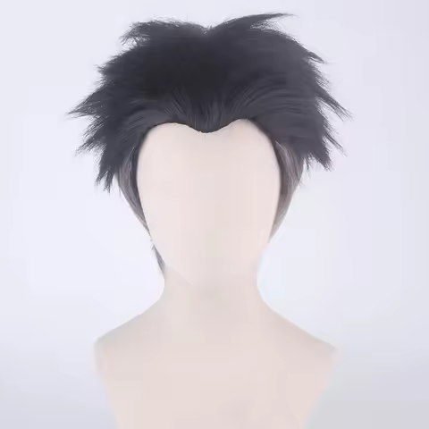 Anime Stone Pillar Gyomei Himejima Cosplay Wig Short Black Grey Heat Resistant Synthetic Hair Hallow