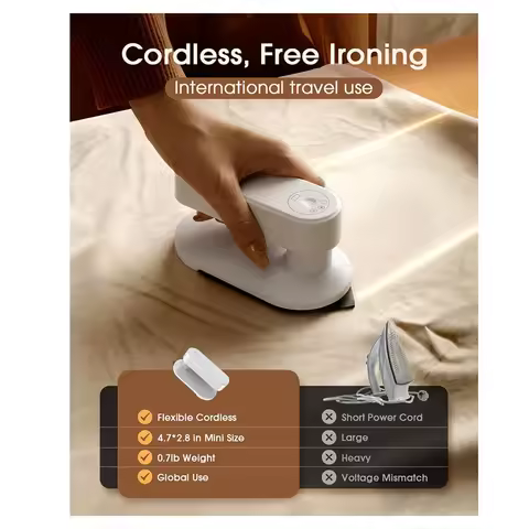 Cordless Travel Iron For Clothes,Mini Size Iron (No Steam),0.7 Lbs Light Weight Portable Iron,With S