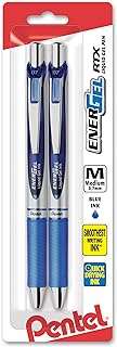 Pentel EnerGel Deluxe RTX Retractable Liquid Gel Pen, 0.7mm, Metal Tip, Blue Ink, 2 Pack (BL77BP2C)
