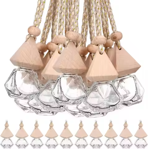 50Pcs 8ml Diamond Hanging Car Air Freshener Diffuser Bottles Empty Glass Perfume Bottles Pendant Ess