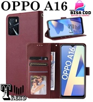 LEATHER CASE FLIP UNTUK OPPO A16 - FLIP  WALLET CASE KULIT OPPO A16- CASING DOMPET-FLIP COVER LEATHER-SARUNG BUKU HP