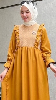 ZAHRA Midi Baju Gamis Outfit Trendy Wanita Remaja Lengan Balon Terlaris Tunik Brukat Pengajian Cewe