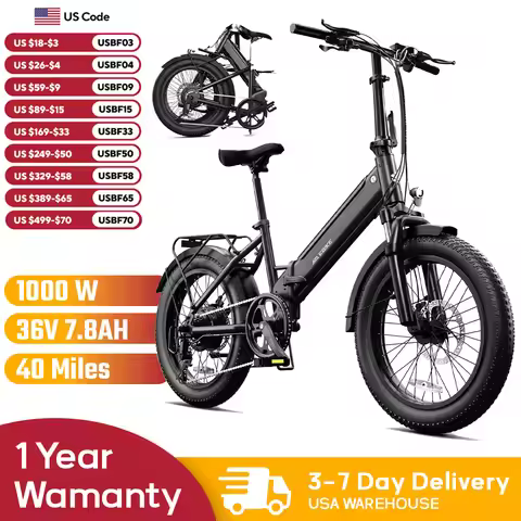 TST F00B Folding Electric Bike, 1000W motor, 36V 7.8Ah removable battery, 40 miles range, 25 MPH, 20