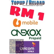 Instant Topup RM1 Umobile Celcom OneXOX