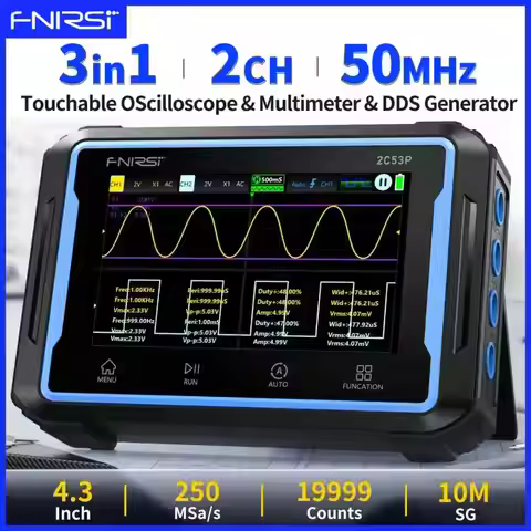 FNIRSI 2C53P Touchscreen Digital Oscilloscope Dual Channel 250MS/s 50Mhz 3 in 1 Multimeter Signal Ge