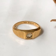 【西洋古董飾品】13.5 精緻拉絲線條紋 錶帶線感 萊茵鑽 率性戒指