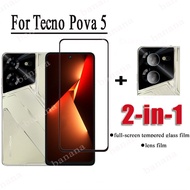 2 In1 Tecno Pova 5กระจกเทมเปอร์ฟิล์มกันรอยแบบเต็มสำหรับ Tecno Pova 4 Pro 3 Neo 2 Spark 10 Pro 2023 Camon 20 Pro 5G ปกป้องหน้าจอแก้วเลนส์กล้องถ่ายรูป
