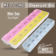 1 Set (14 + 7 Compartments)  Medicine Box Pill Organizer 1 Big+1 Small (Blue/White/Pink)