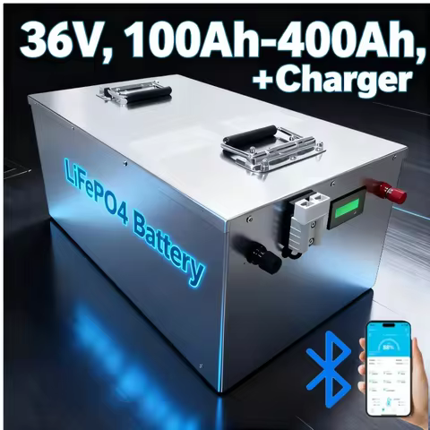 36V 100Ah-400Ah LiFePO4 Lithium Solar Battery with BMS Rechargeable for 2KW 3KW 7KW Golf Cart RV Bac