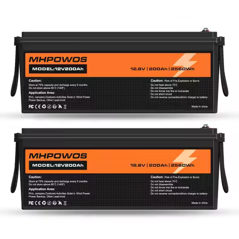 MHPOWOS 12V Lithium Battery 200AH Nominal Capacity 2560W LiFePO4 Battery With BMS Solar Portable Rec