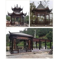 Gazebo yang disesuaikan untuk halaman luar, pavilion kayu anti-karat, koridor gaya antik luar, pavil