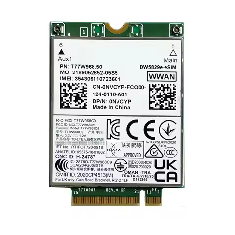 New T77W968 DW5829E eSIM X20 LTE-A CAT9 Module 450Mbps 4G WWAN Card For Latitude 7310 7320 7330 7410