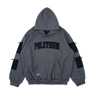 Poleyrum Essentials Hoodie - Pullover Sweater Oversized Fit Cotton Fleece Blend Men Unisex - Dark Gr