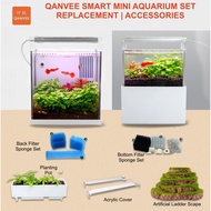 Qanvee Mini Desktop Aquarium Replacement Sponge Set Add On Pot Acrylic Cover Ladder Shrimp Tube Substrate