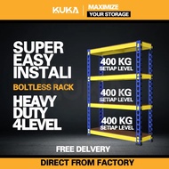 【Adjustable 】4 Tier Heavy Duty Metal Boltless Rack Warehouse Large Size Store Storage Rack Rak Besi 