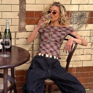 Y2K Women's Summer Fashion - Personalized Color Blocked Grid Top