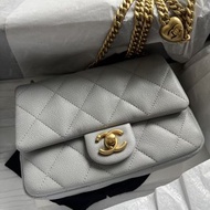 Chanel mini cf 17 square grey 牛皮方胖子 愛心扣 24p