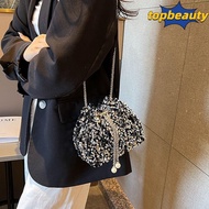 TOPBEAUTY Evening Banquet Bag, Chain Gift Chain Sequin Shoulder Bag,  Sequin Bucket Bag