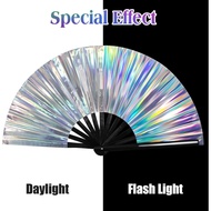 Large Rave Fan UV Glow Hand Fan with Holster for Men/Women, EDM Music Festival Club Rave Accessory (