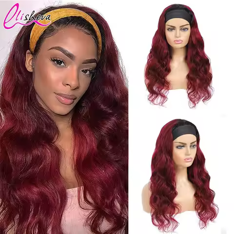 1B 99J Burgundy Headband Wigs Human Hair Body Wave 99J Burgundy Red Wig Glueless Full Machine Made H