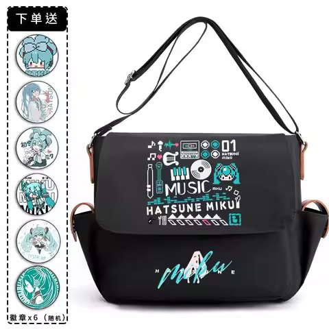 Cartoon Hatsune Miku Nylon Handheld One Shoulder Versatile Large Capacity Crossbody Bag Retro Work T