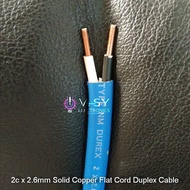 2c x 2.6mm Solid Pure Copper Blue PDX Cable Wire Flat Cord Duplex Cable 600v Sold Per Mt