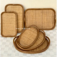 Tray hard board solid base plate rattan woven webbing serving decor display organiser Dulang rotan a