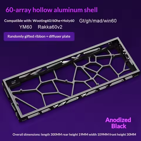 RGB-Ready 60% Keyboard Case – Hollow Aluminum Frame, 6 Colors, CNC 6063, Fits Wooting 60HE/GH60/DZ60