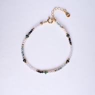 琉光_祖母綠_綠水草瑪瑙_珍珠_白水晶純銀包18K金手鍊