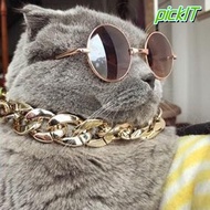 PICKIT Chain Dog Collar, Cat Dog Gold Necklace Adjustable Pet Necklace, Fashion Chain Collar Gold Co