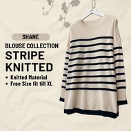 ZOE ARISSA MUSLIMAH BLOUSE KNITTED STRIPE Kathleen Stripe Knitwear Knit Women Baju Murah Shirt Wanit