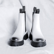 ZZChelsea Boots White for Men British Style Height Increasing Smoke Pipe Boots Fleece-lined Dr. Martens Boots Trendy Hi