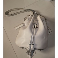 Preloved Breal White Leather Drawstring Bucket Bag