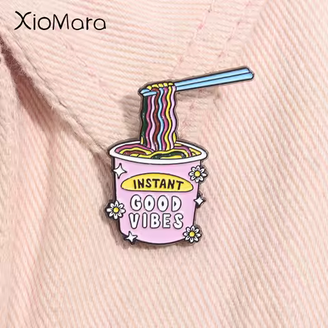 Instant Good Vibes Enamel Pin Cute Rainbow Noodles Self Love Brooch Lapel Backpack Badge Fashion Jew