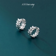1000earring 925 Sterling Silver Leafy Huggie Earrings - Silver