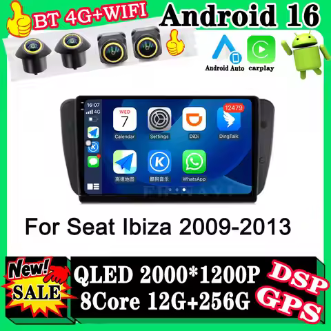 DSP Android 16 QLED WIFI 4G For Seat Ibiza MK4 6J 2009-2013 GPS Navigation Multimedia Player Auto Wi
