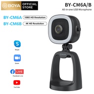 BOYA BY-CM6A/B Cardioid USB Microphone Built-in Camera with 1080P 4K HD Webcam For Skype, Zoom, FaceTime, Hangouts, Conferencing PC Computer Mac Laptop Desktop Mini Camera With LED Ring Light Adjustable Brightness