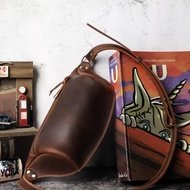 牛皮腰包 隨身胸包 手縫機車包 斜跨單肩包 側背包 旅行運動 男