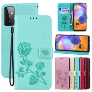 Rose Embossing Leather Wallet Flip Case For Samsung Galaxy A91 A81 A71 A51A41 A31 A21s A11 A01 Core Card Holder Magnetic Back Cover