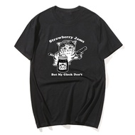 Strawberry Jams But My Glock Don't Cat T-Shirt Men Funny Cat Dad T-Shirt Summer Cotton T-Shirts Brea