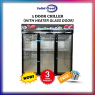 [ SOLID COOL ] 3 DOOR CHILLER 1500L WITH HEATER GLASS DOOR | 3 Pintu Chiller Blower System