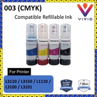 Compatible EPSON 003 Refill Ink For L3110 / L3150 70ML (C,M,Y,BK) 4 Bottle