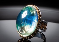 6號戒指 藍琥珀戒指 鍍金鍍銠純銀 手工製作