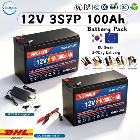 VIEDAKES Brand New 3S7P 12V 100Ah LiFePO4 18650 Battery Pack Power Bank Fast Charging for Marine Boa