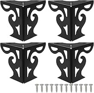 Piutouyar 3 Inch Hollow Out Furniture Legs Set of 4, Black Artistic Metal Sofa Cabinet Legs, Modern